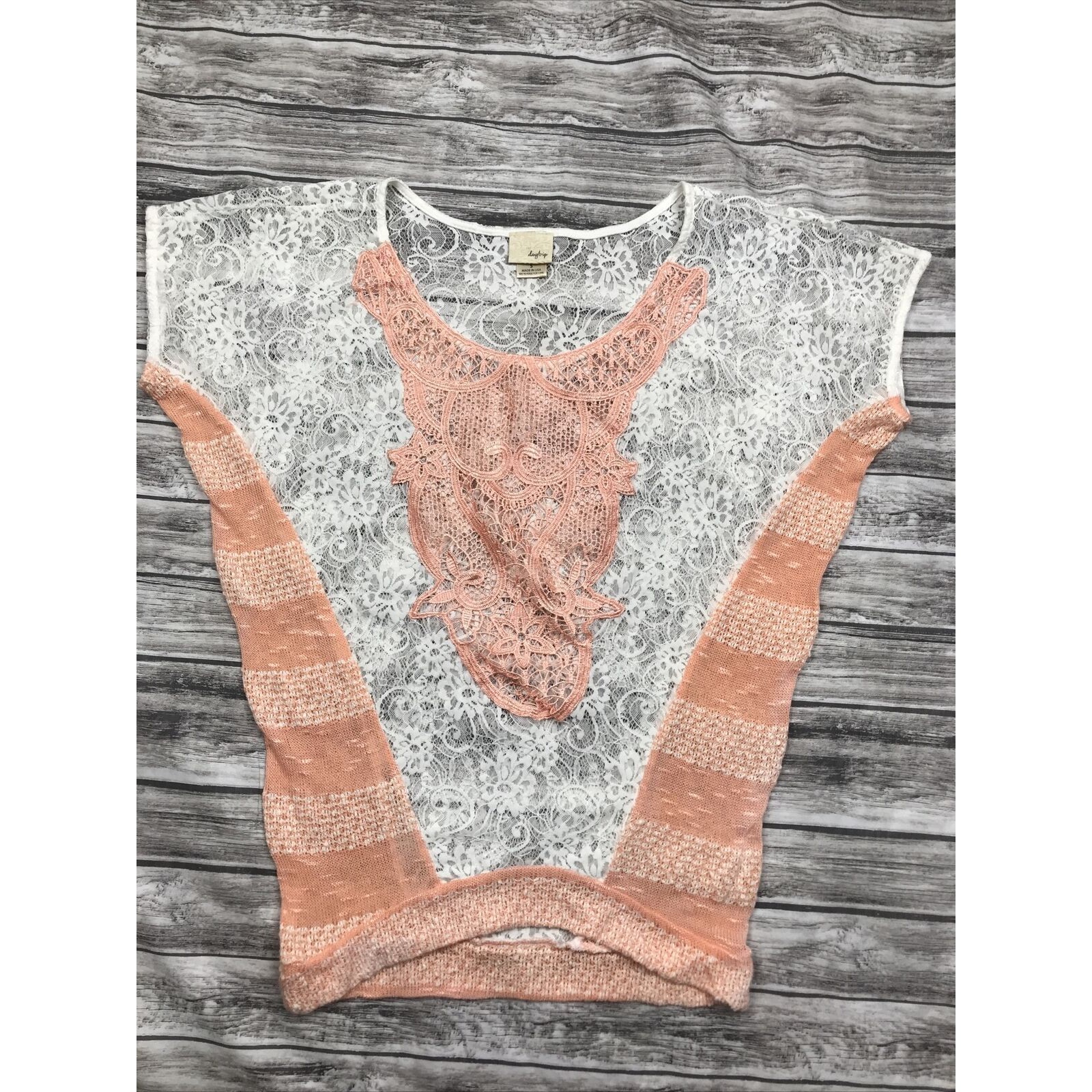 Daytrip Top Womens Small Coral Orange Floral Lace Sheer